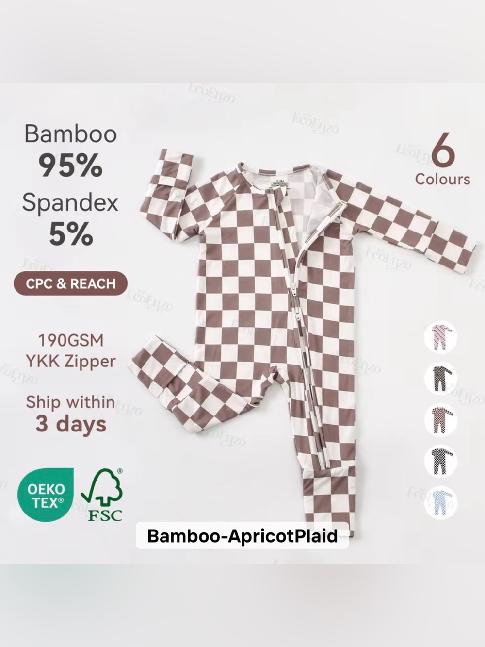Bamboo Apricot Plaid Kids One-Piece Zipper Romper